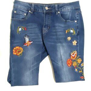 Bee & Ceci Skinny Jeans Size 7 to 8 Embroidered Boho Hippie Floral Birds Concert